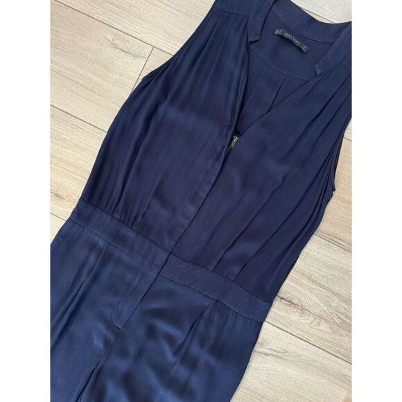 ZARA Basic S Small Women’s V-NECK JUMPSUIT Jumper Navy Zipper Holiday romper - Picture 4 of 7